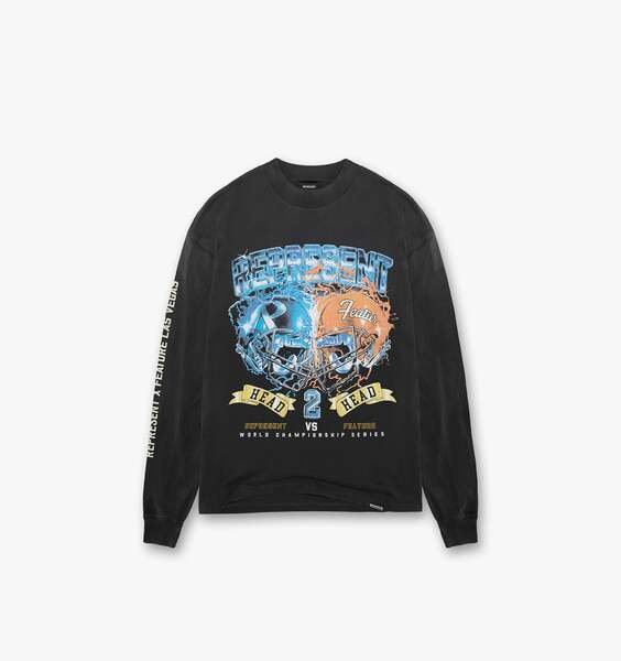 Represent X Feature Head 2 Head Long Sleeve T-Shirt - Stained Black