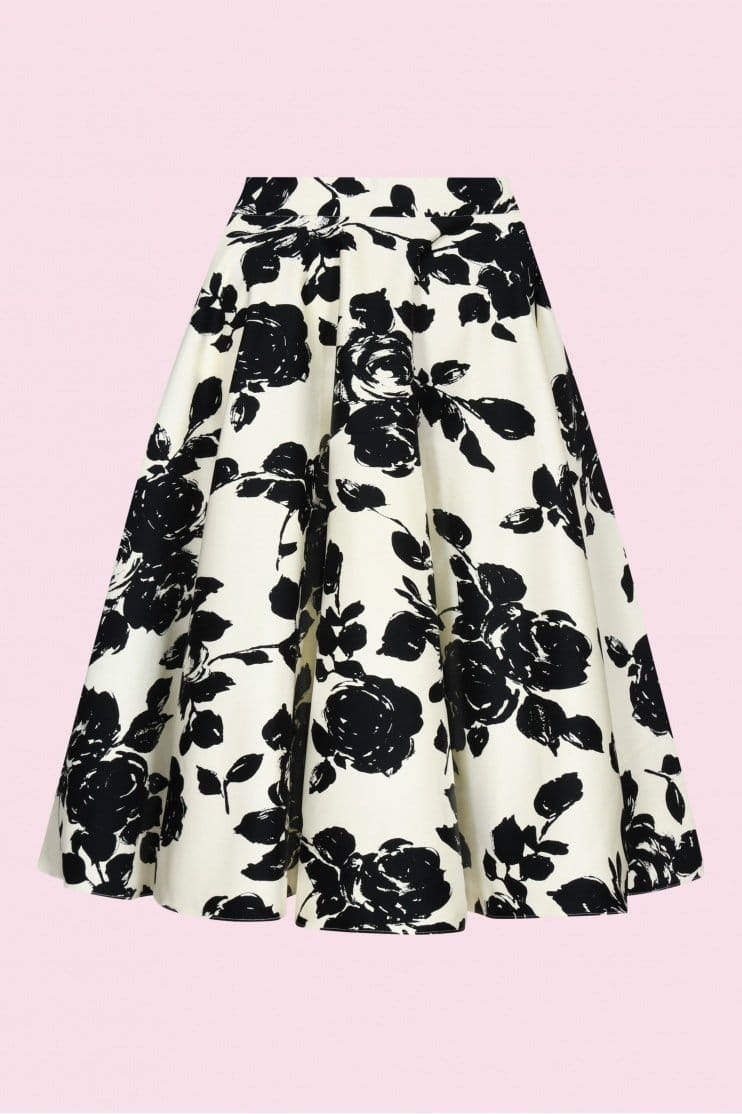 Black Rose Print Circle Swing Skirt