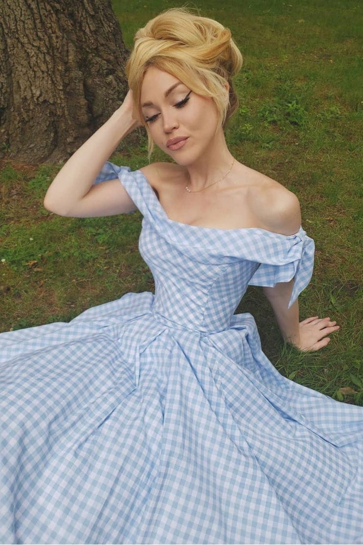 Tilly Gingham Off The Shoulder Prom Dress