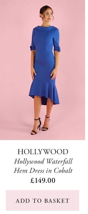 hollywood waterfall hem dress in cobalt | £149 | add to basket