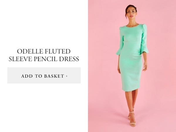 odelle fluted sleeve pencil dress | add to basket