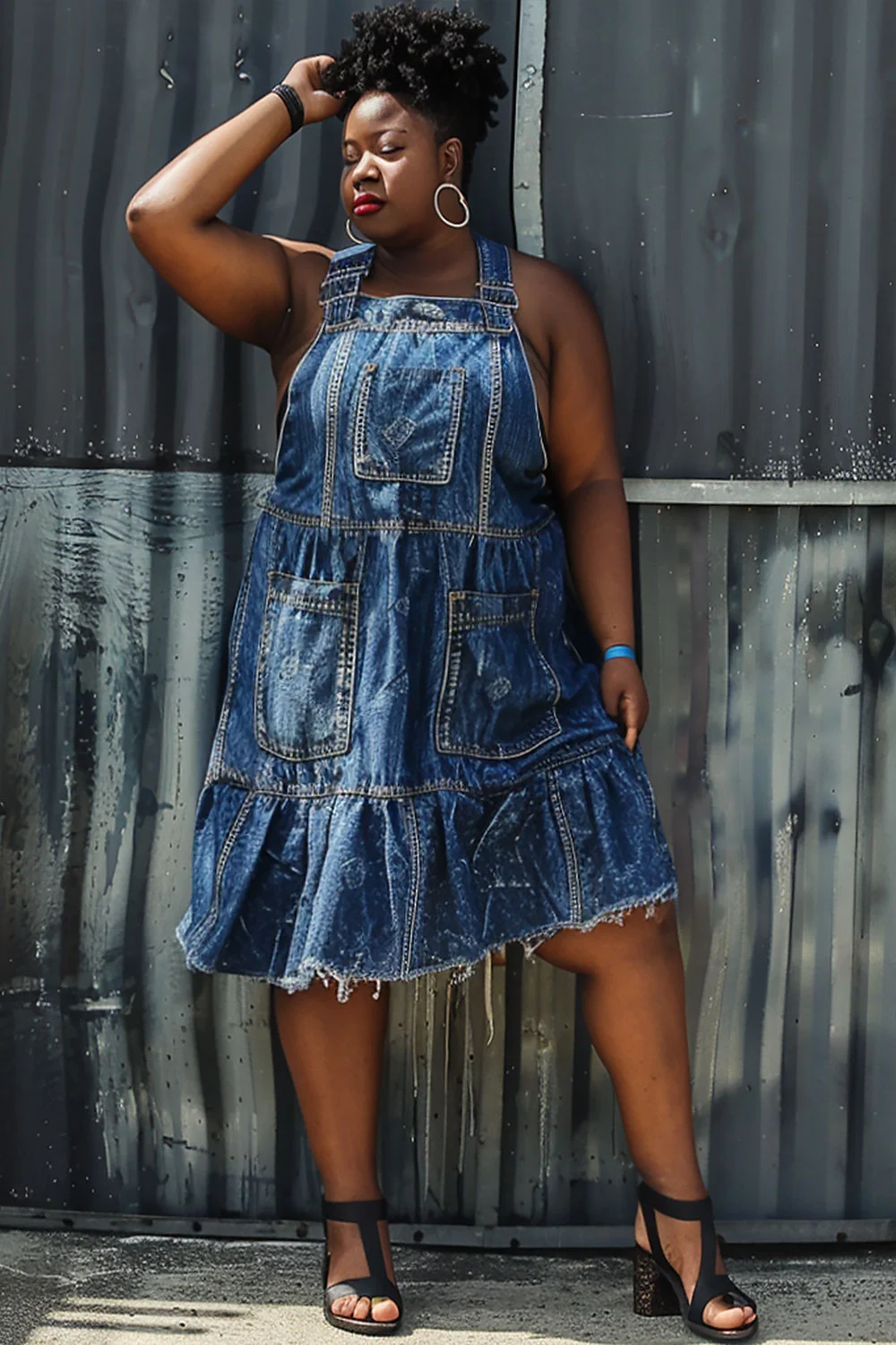 Xpluswear Design Plus Size Daily Blue Pocket Denim Overall Dress [Pre-Order]