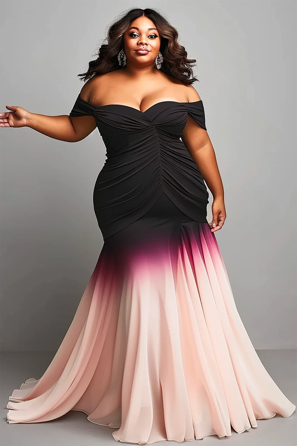 Xpluswear Design Plus Size Formal Black Gradient Off The Shoulder Maxi Dresses [Pre-Order]