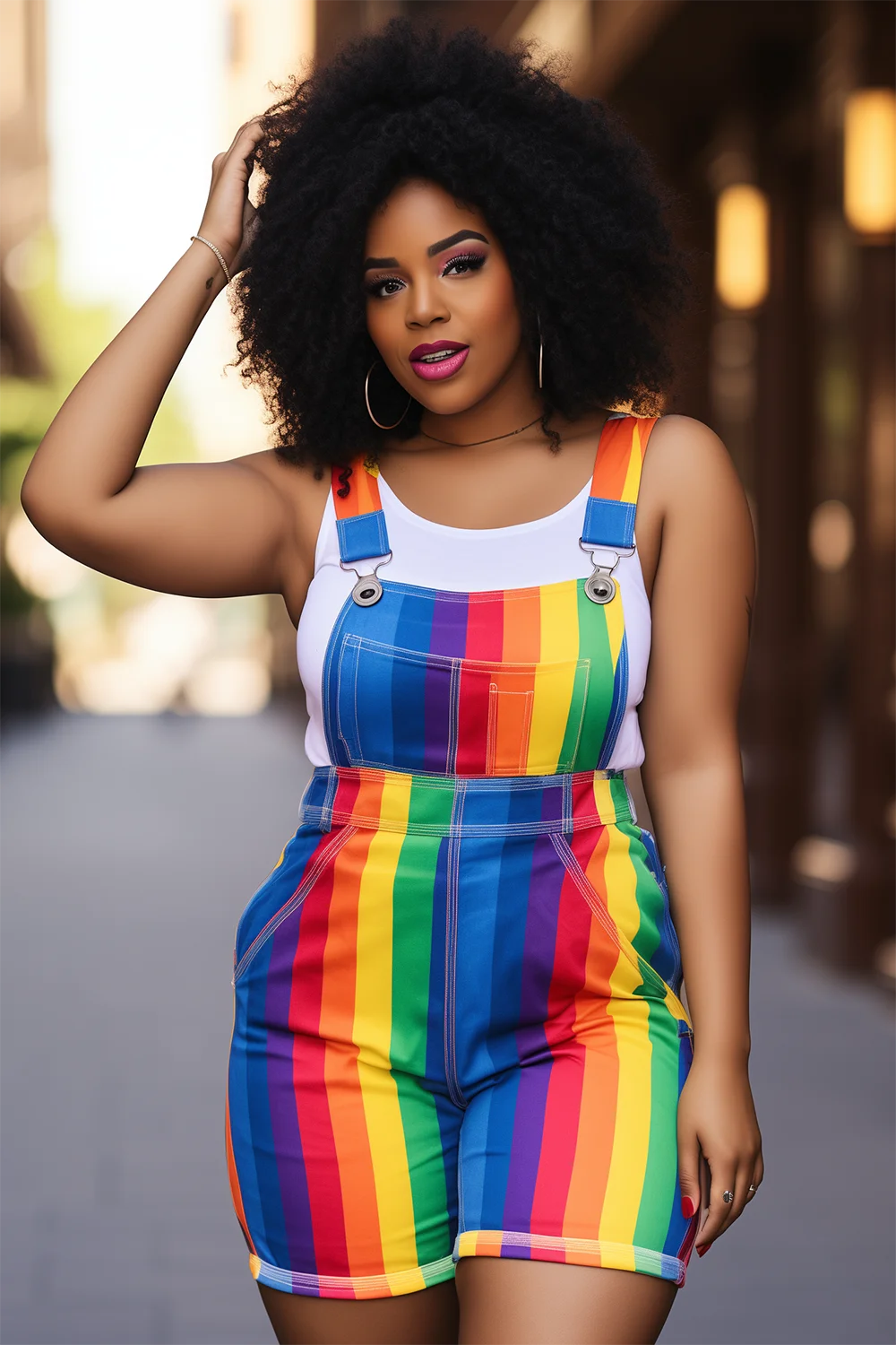 Xpluswear Design Plus Size Daily Rainbow Striped Pocket Overalls [Pre-Order]