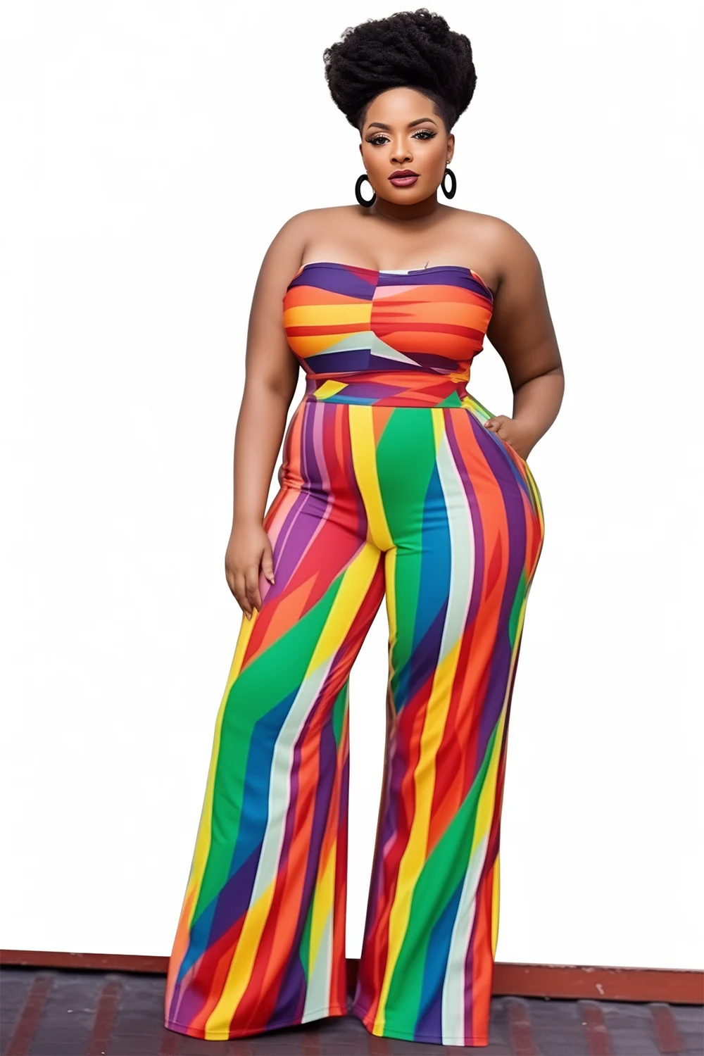 Xpluswear Design Plus Size Daily Rainbow Colorblock Pocket Jumpsuits [Pre-Order]