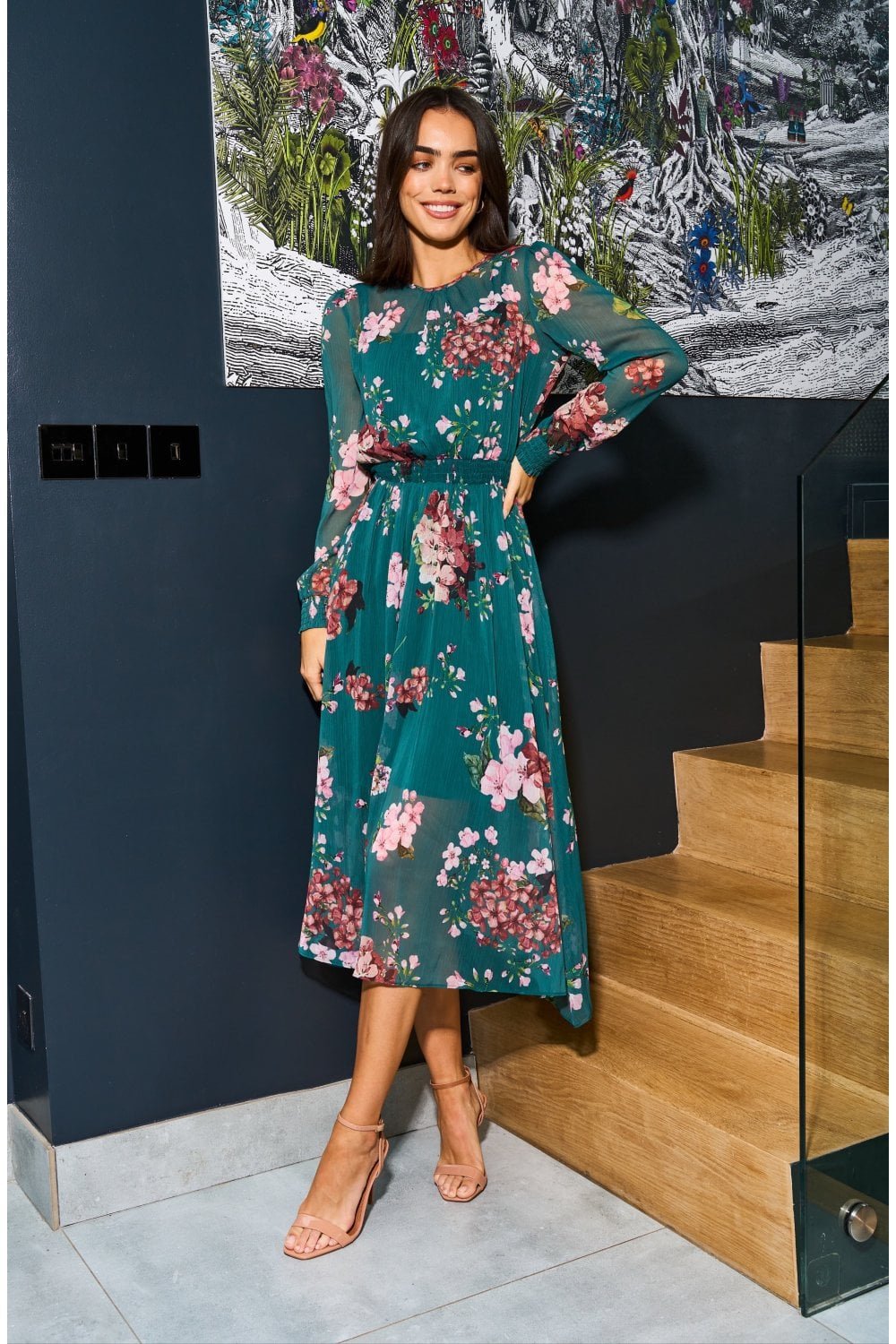 Image of Floral Print Long Sleeve Dress