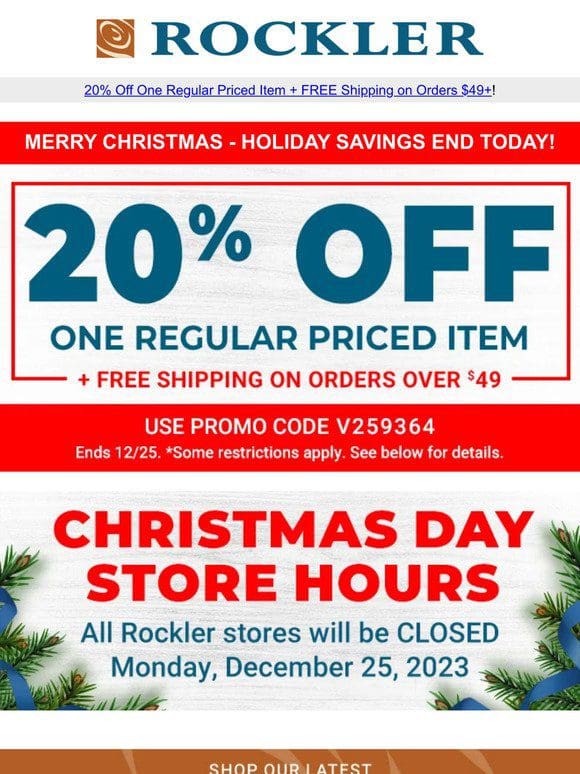 Merry Christmas — Enjoy 20% Off One Item Ends Today!