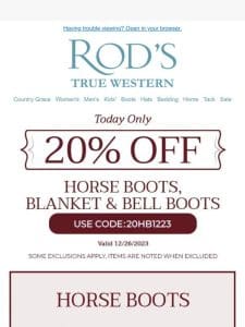 Gear Up & Save! 20% Off Horse Boots & Blankets!