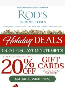 20% OFF Gift Cards! Pefect for the Last Minute Gift!