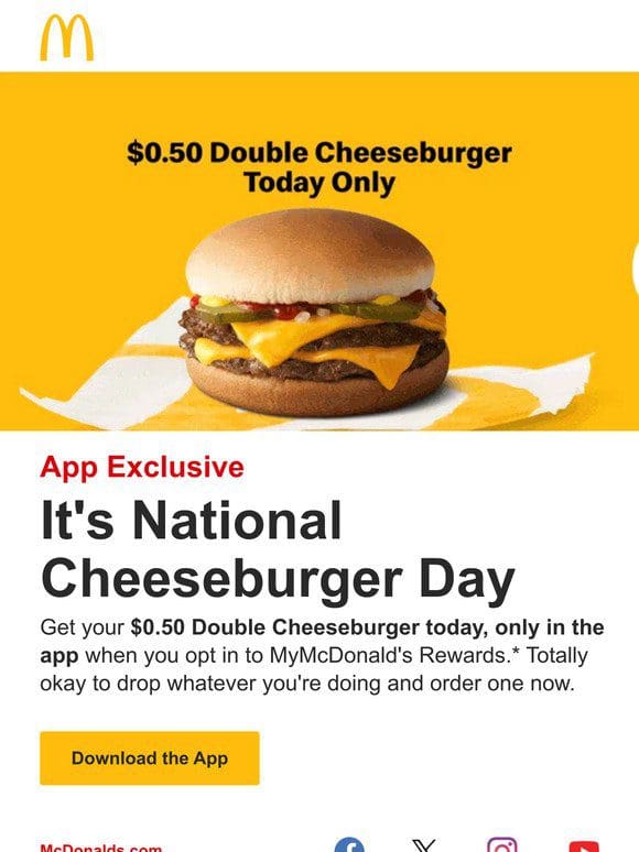 $0.50 Double Cheeseburger for National   Day