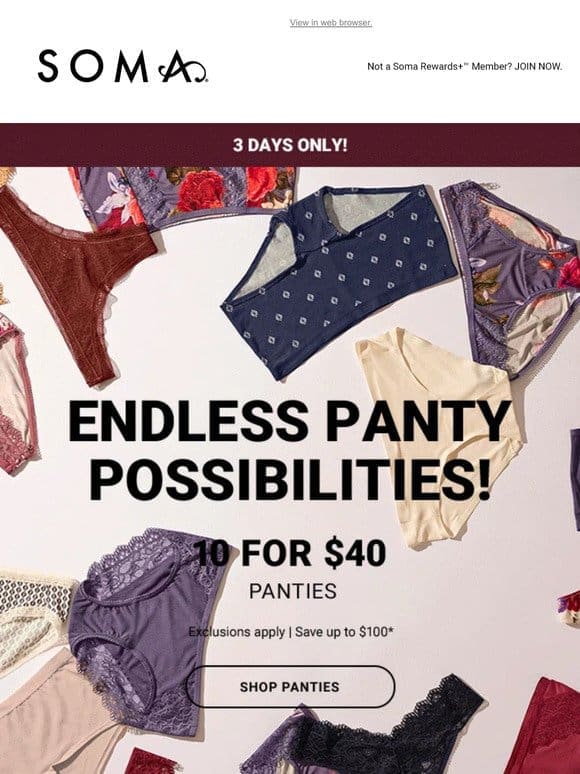 10 for $40 Panties Starts Today!