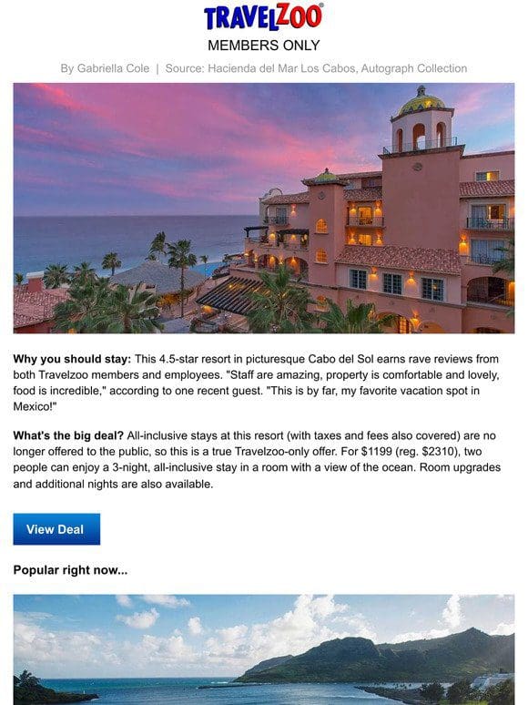 $1199—Cabo all-inclusive resort for 3 nights， 50% off