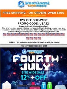 12% Off Site Wide ! Happy 4th Of July Sale!