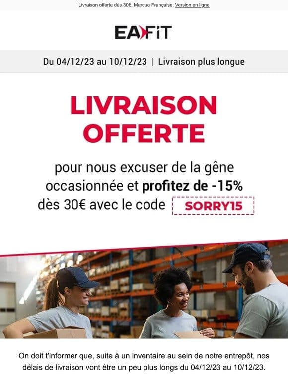 -15% et la livraison offerte