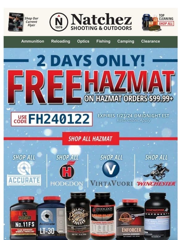 2 Days Only Free Hazmat on Hazmat Orders $99.99+