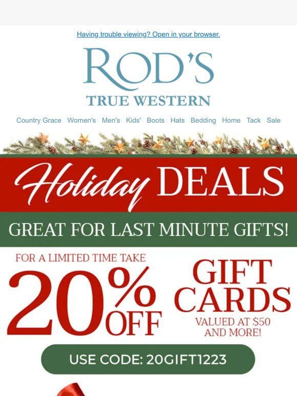 20% OFF Gift Cards! Pefect for the Last Minute Gift!