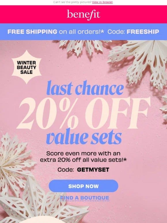 20% OFF value sets ends tonight
