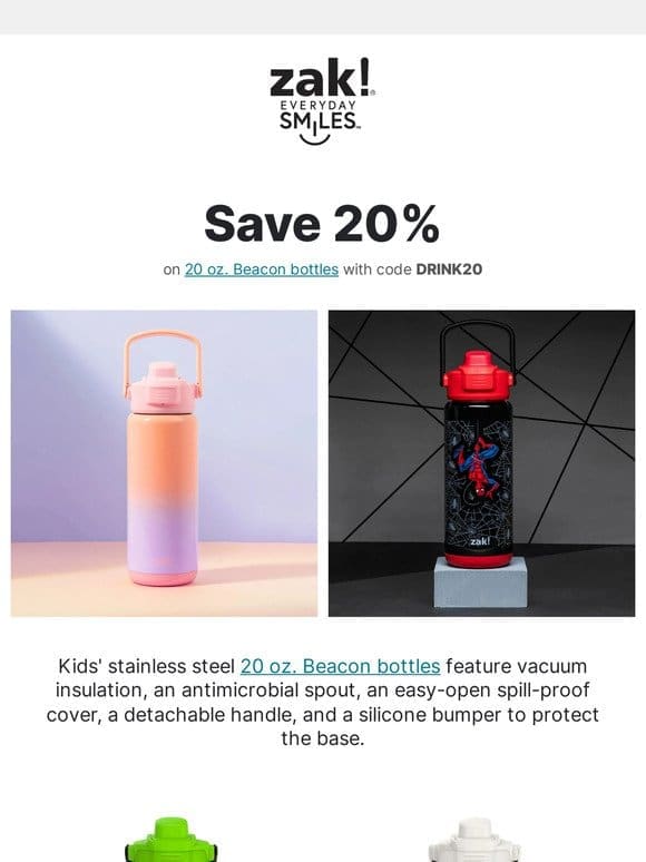 20% Off Big Kids’ Water Bottles Now