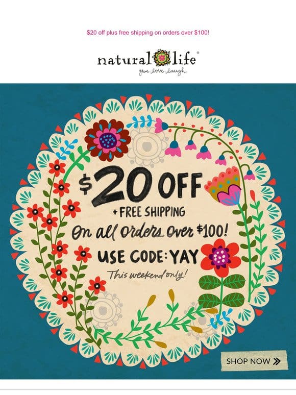 $20 off $100! Woohoo!!