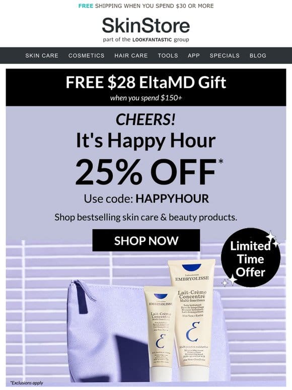 25% off Happy Hour Special   CHEERS!