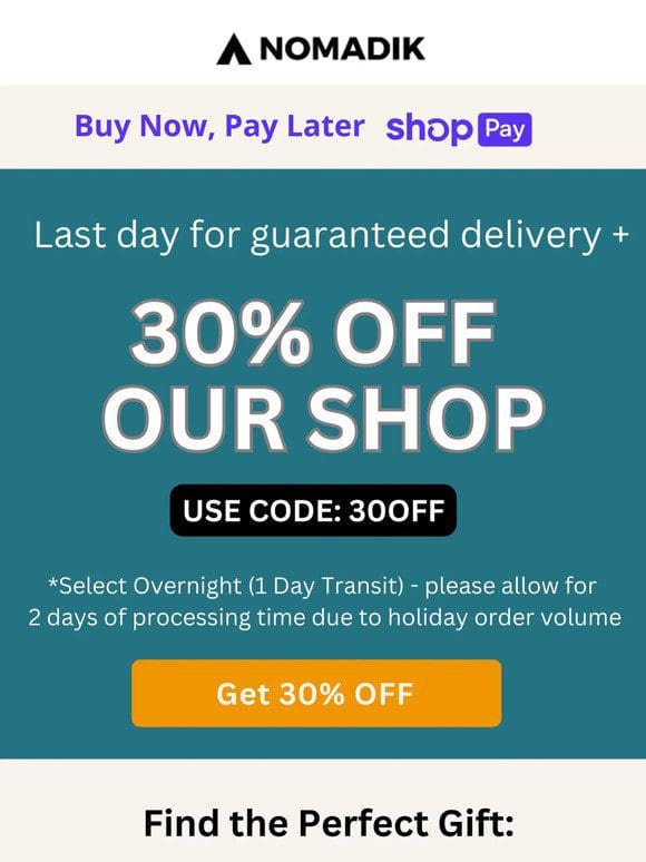 30% OFF + Guaranteed Delivery