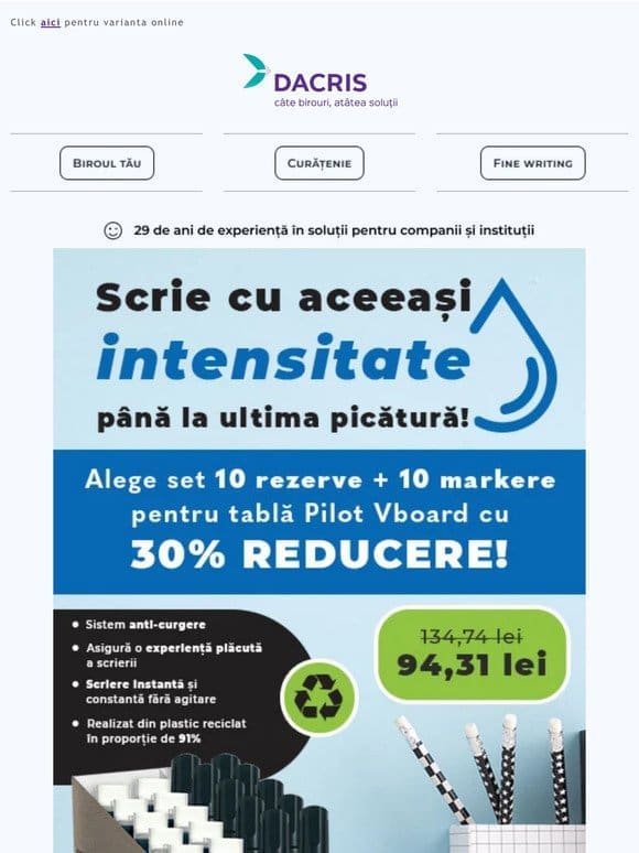 30% REDUCERE la set 10 Markere pentru tablă Pilot Vboard + 10 rezerve. Profită acum!