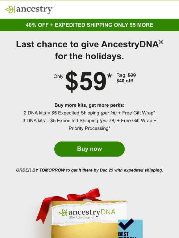 40% Off AncestryDNA + $5 Expedited Shipping!