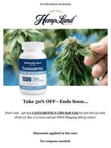 50% Off CANNABITOL® CBD Soft Gels—Ends Soon