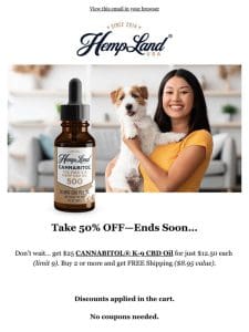 50% Off CANNABITOL® CBD for Pets—End Soon