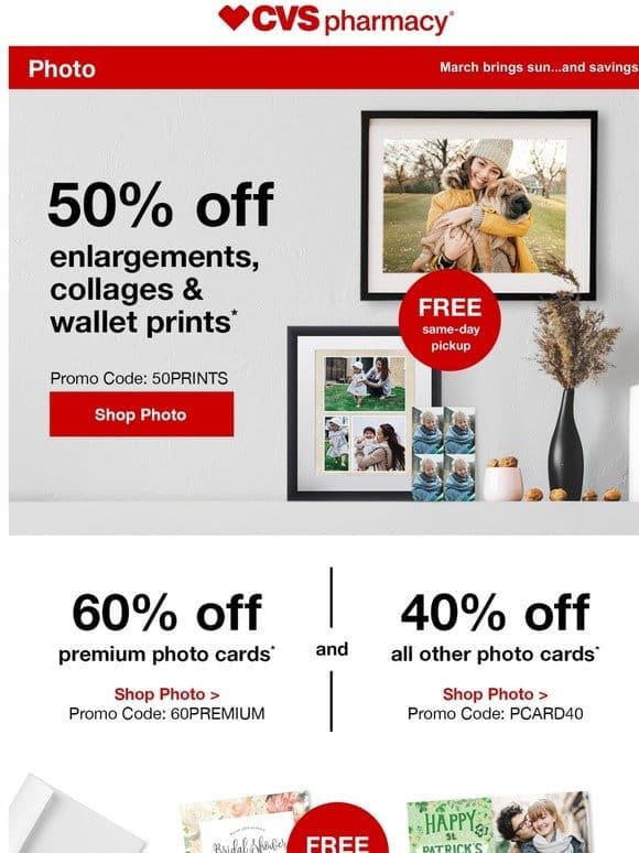 50% Off Photo Enlargements， Collages and Wallet Prints!