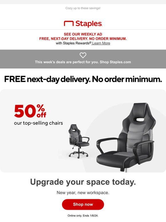 50% off top-selling chairs is all yours.