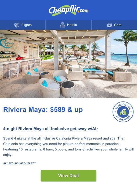 $589+ // Riviera Maya all-inclusive getaway w/Air