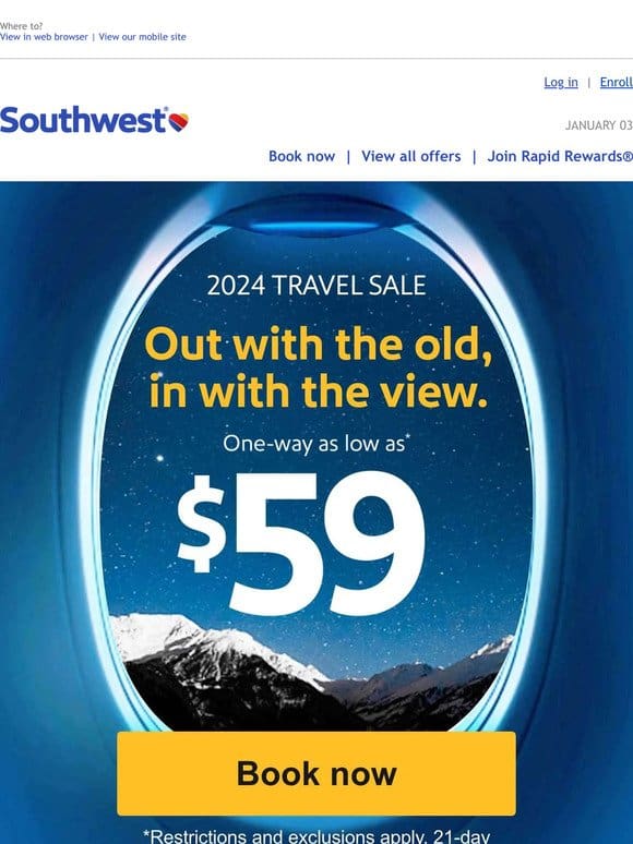 $59 sale fares. New year， new view.