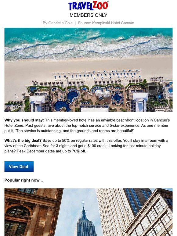 $899—Cancun 5-star beach stay for 3 nights， reg. $1870