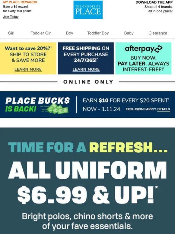 ALL UNIFORM now $6.99 & up， including POLOS!