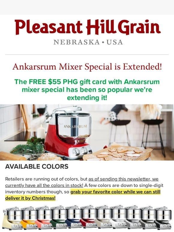 Ankarsrum Mixer with FREE $55 PHG Gift Card! — PHG Newsletter