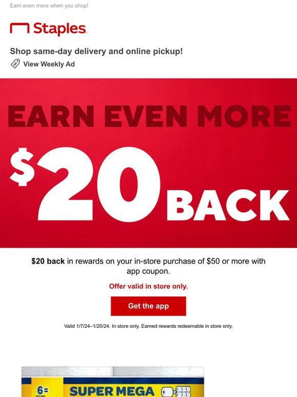 App-only deal: $20 back in rewards.