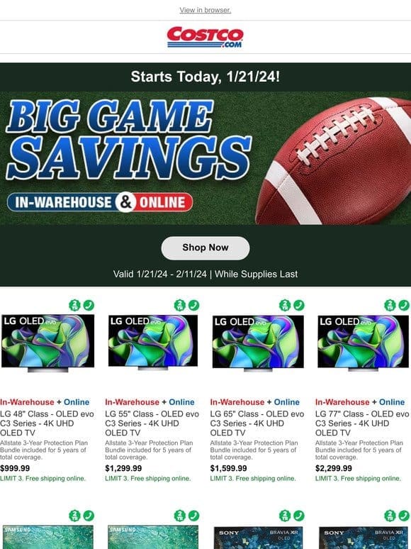 BIG Game Savings Start Today， 1/21/24! Save on TVs， Audio and other Game-Day Deals!