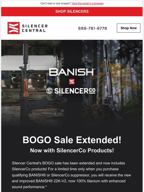 BOGO Sale Extended! BANISH + SilencerCo Suppressors