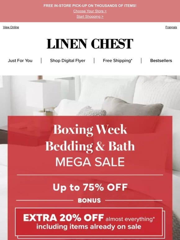 BOXING WEEK Bedding & Bath MEGA SALE | Up to 75% Off >