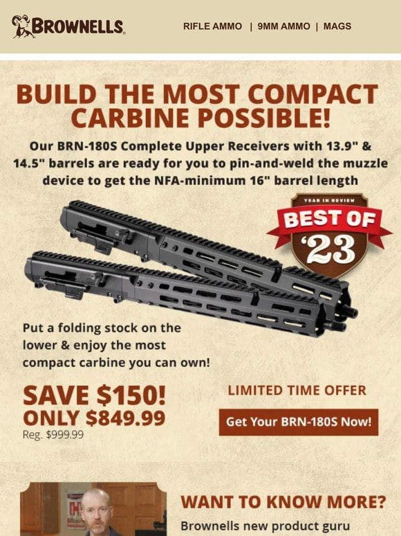Best of ’23: $150 off BRN-180S carbine uppers!