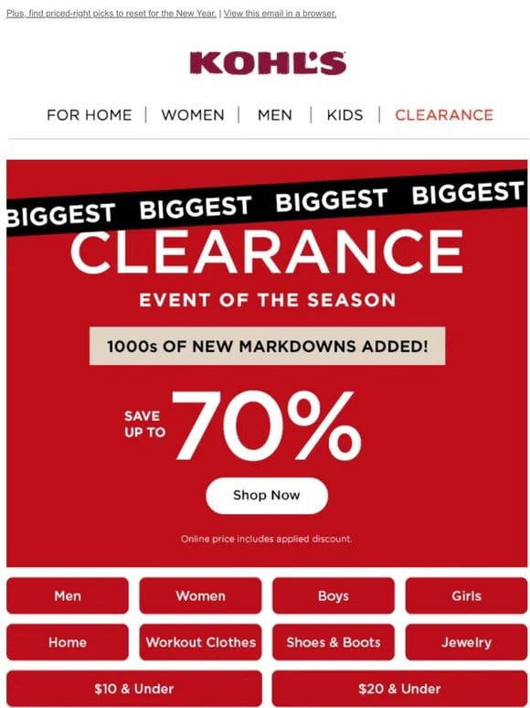 Biggest Clearance   Closeout Deals   Can’t-Miss Savings