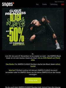 Bis zu 50% Rabatt: Black Week Pre-Access für CLIQUE Member