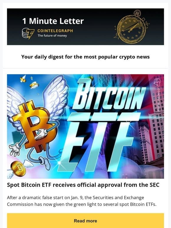 Bitcoin ETF is now approved， Apple India blocks ten crypto exchange apps， and other news