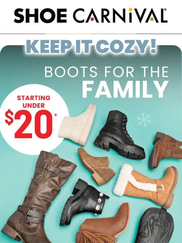 Boots starting under $20 are yours! ​ ​