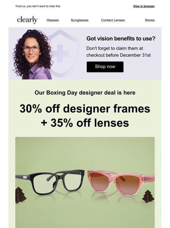 Boxing Day deal: 30% off designer frames