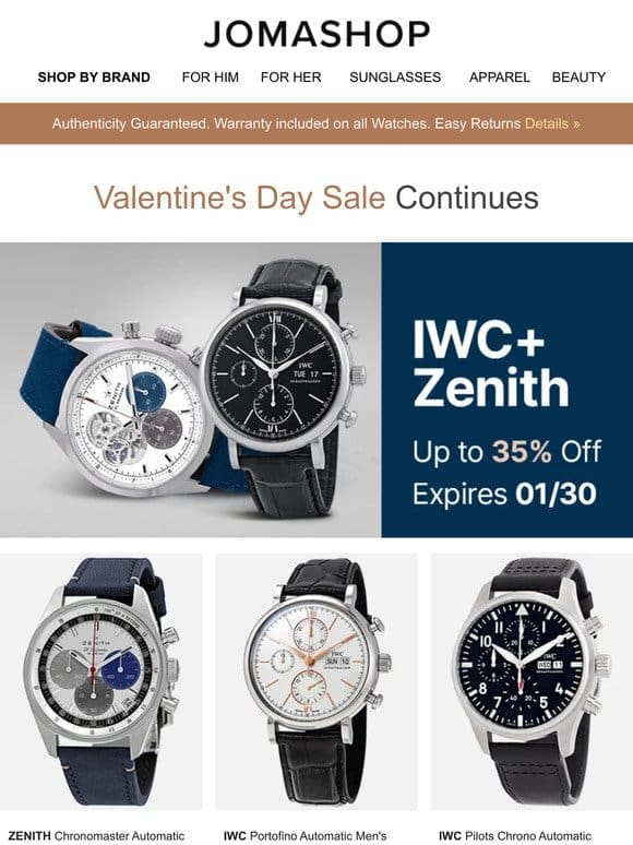 CARTIER ● OMEGA ● VALENTINE’S FRAGRANCES �� IWC ● SUNGLASSES BLOWOUT ● & MORE