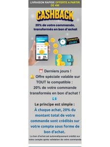 CASHBACK : 20% en bon d’achat !