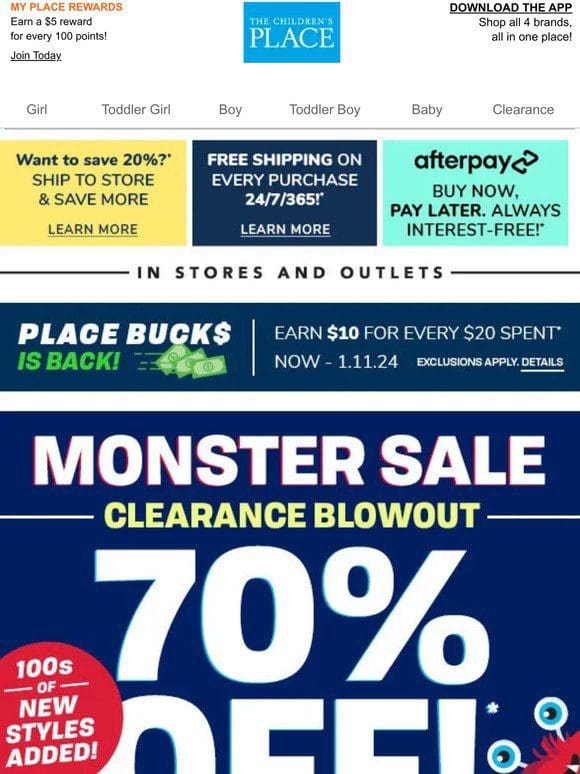 CLEARANCE BLOWOUT: 70% off ALL Clearance In Stores!