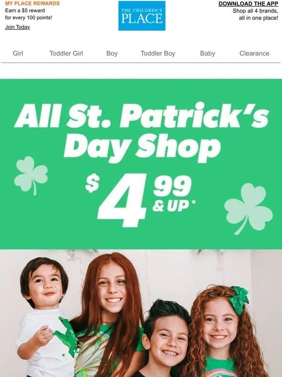 Celebrate St. Patrick’s Day with $4.99+ Outfits!